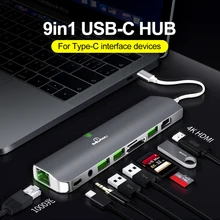9in1USB C концентратор TYPE C Thunderbolt 3 адаптер USB-C подключающийся аппаратный ключ с HDMI 4k PD USB 3,0 SD TF кардридер для MacBook Pro Air 13 15