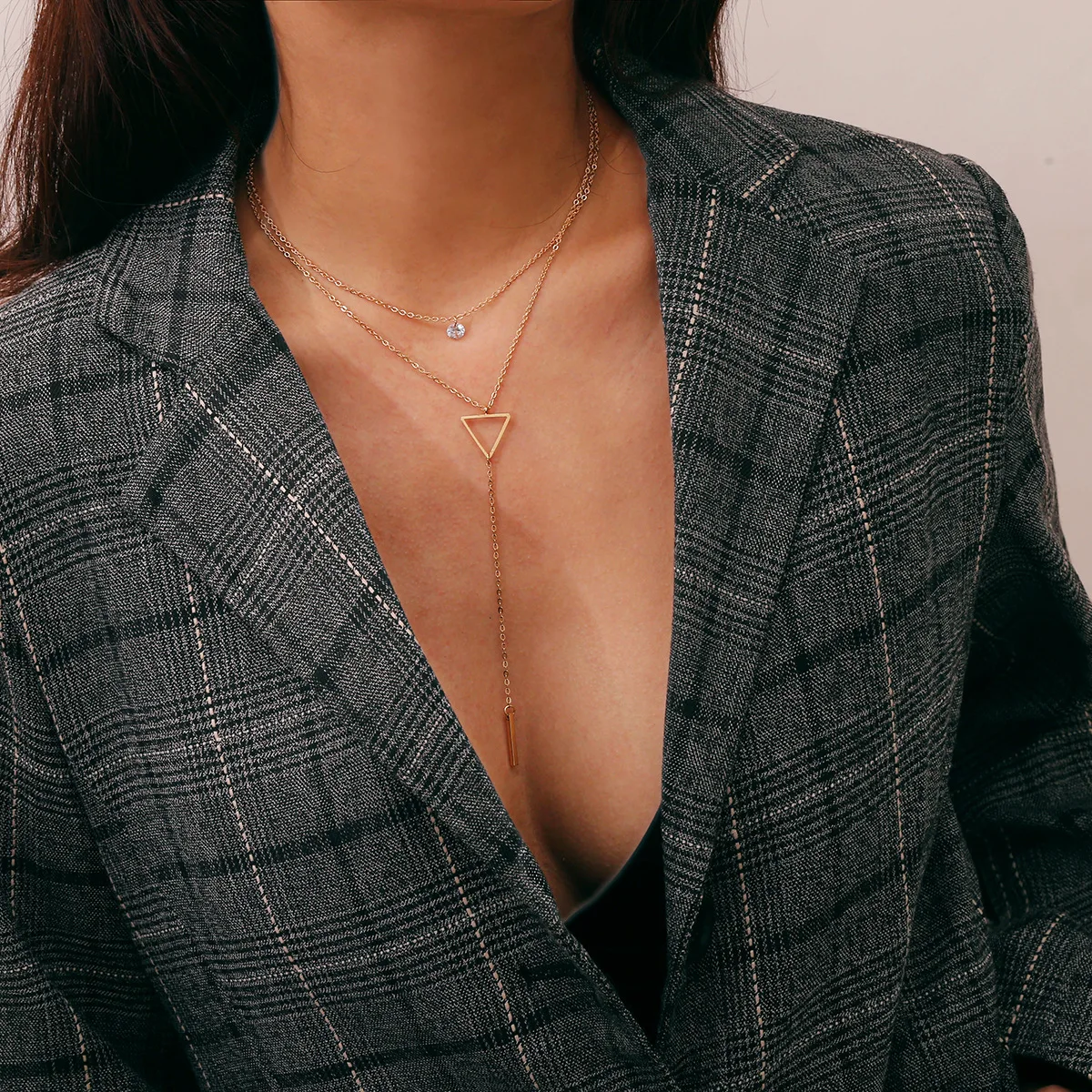 

European women's jewelry fashion simple street shooting wild geometric hollow triangle pendant ladies necklace