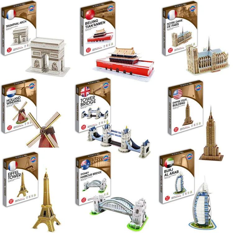 

Cartoon 3D DIY World architecture Puzzle Model Toys For Kids Intelligence Early Educational Construction Pattern Gift Kids Toys