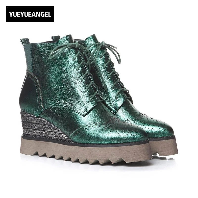 

2019 New Fashion Womens Ankle Boots Winter Wedges Platform Lace Up Round Toe High Heel Shoes Female Footwear High Top Shoes