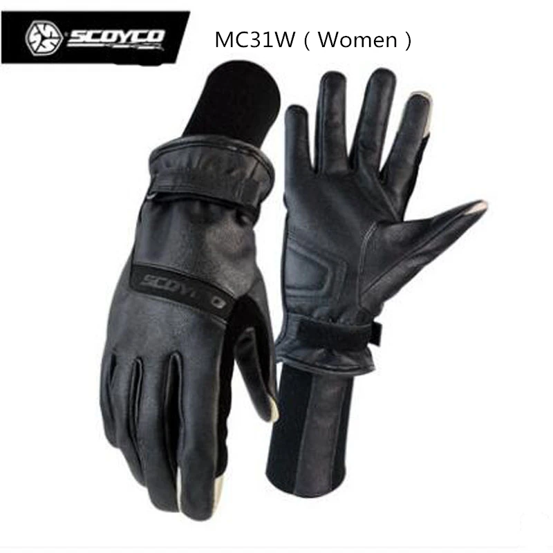 Зимние теплые SCOYCO MC31W женские мужские кожаные мотоциклетные перчатки ветрозащитные водонепроницаемые кожаные перчатки Мотоциклетные Перчатки - Цвет: MC31W(Women)