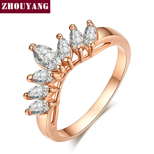 ZHOUYANG Top Quality Sharp Olives CZ Rose Gold Color Fashion Ring Austrian Cryst ZHOUYANG Top Quality Sharp Olives CZ Rose Gold Color Fashion Ring Austrian Cryst