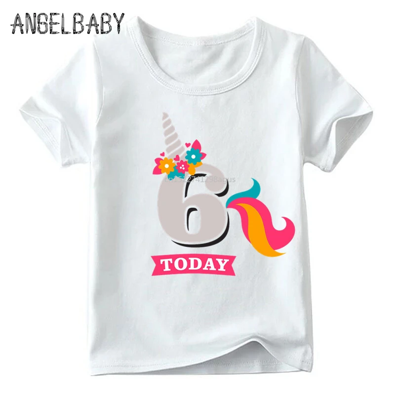 Camiseta con estampado de unicornio de cumpleaños para niñas, camiseta blanca de verano para ropa bonita para niños número 1 9, ooo2431| - AliExpress