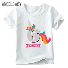 Cumpleaños de las muchachas unicornio número 1-9 imprimir camiseta bebé verano blanco camiseta, niños número 1-9 Regalo de Cumpleaños Linda ropa, ooo2431