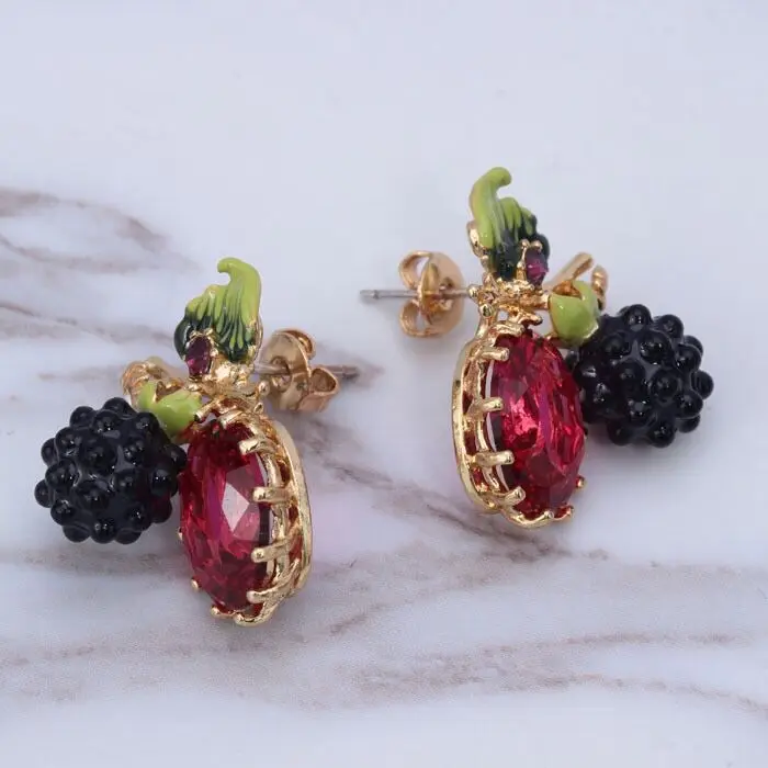 Франция дизайнерские amybaby Raspberry ежевика красный камень женские не пирсинг серьги в виде капель с эмалированный глазури ювелирные изделия для вечерние - Окраска металла: stud earring