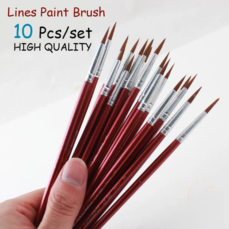 

New Arrival Memory 10Pcs Short Handle Artist Paint Brush Set Nylon Hair Hook line Brush Set for Oil Watercolor Paint Use