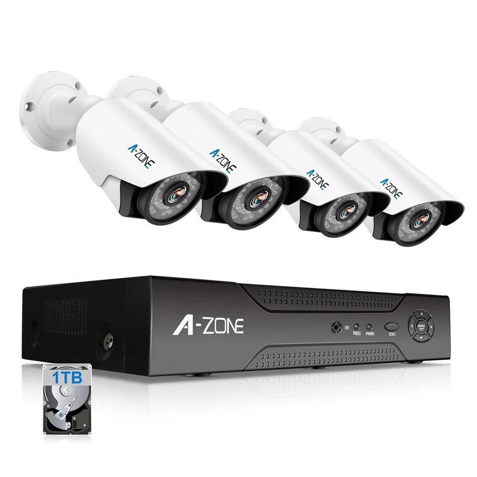 

A-ZONE 4CH 1080P 8CH DVR Security Camera System AHD Home Surveillance Waterproof Night Vision Camera with 1TB HDD