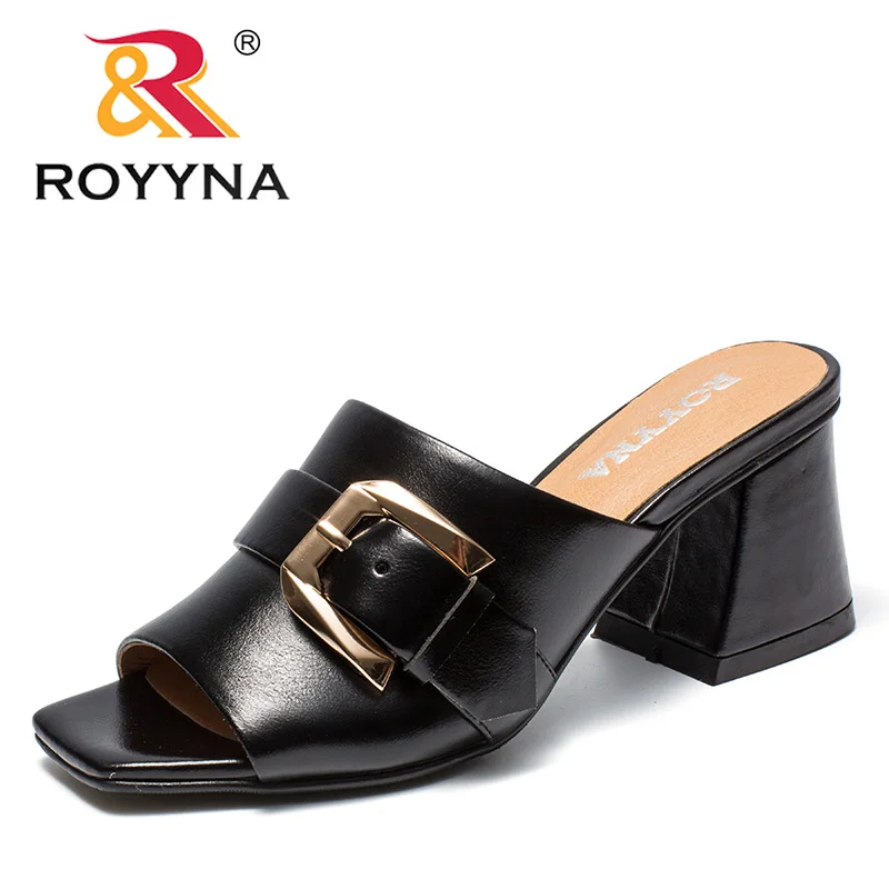 

ROYYNA New Fashion Style Women Sandals Front Open Femme Slippers Hoof Heels Feminimo Summer Shoes Buckle Lady Loafers Shoes