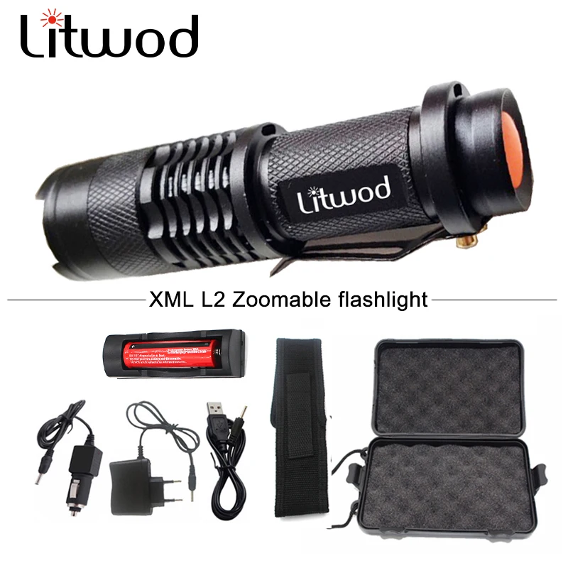 

NEWS SK98 Black choose LED Flashlight XML T6/L2 Torch 5 Mode zoomable Adjustable Focus Lantern 18650 rechargeable battery