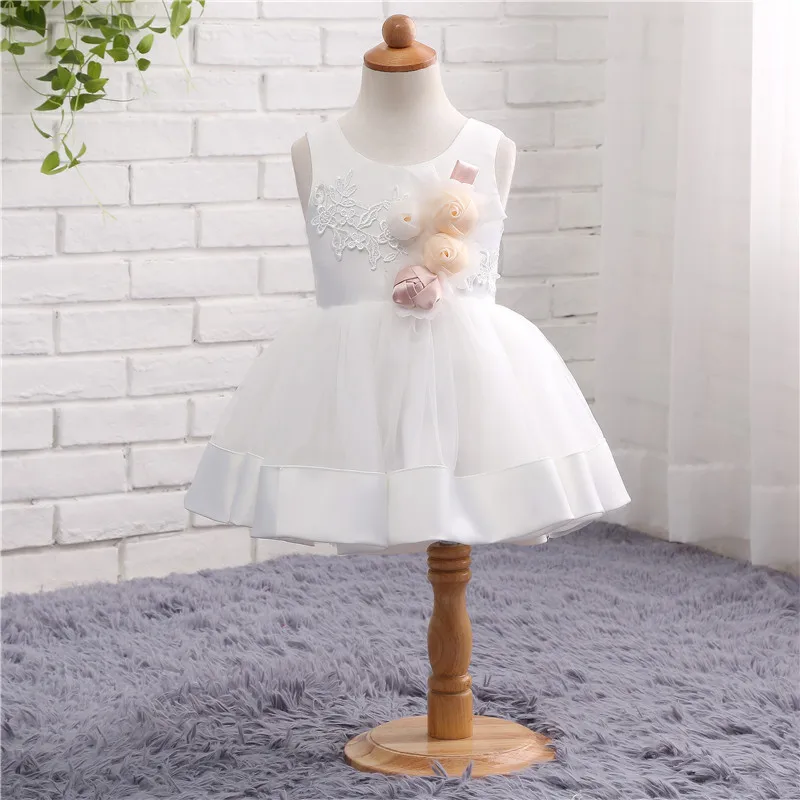 

In Stock White Tulle Vestidos Primera Comunion Para Ninas Fls Flowers Communie Jurk Vestido Foral Sleeveless Applique 11810