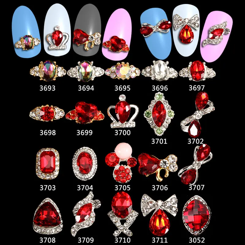 

3693-3711 Nail Charm Jewelry 100pcs 3D Red Hot Nails Charms Decoration Symphony Red Style Gemstone Jewelry for 2018 new year