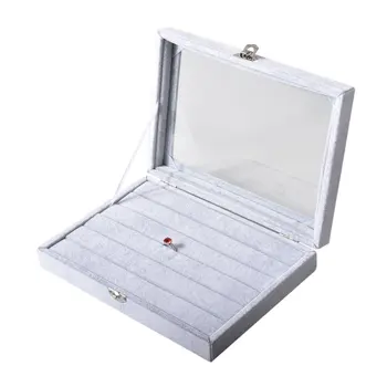 

Portable Grey Velvet Glass Ring/Necklace Jewelry Box 100 Rings/Necklaces Display Show Case Holder Stand Organizer Storage