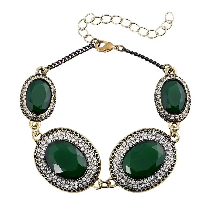 Turkey font b Bracelet b font Jewelry Bronze Alloy Plating 3 Color Oval Resin Rhinestone font
