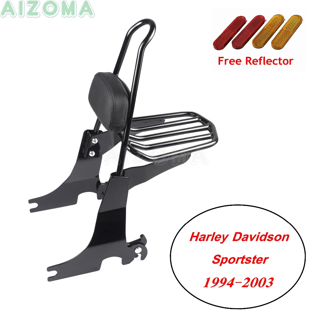 Black Sissy Bar Backrest W/ Detachable Rear Luggage Rack For Harley Xl