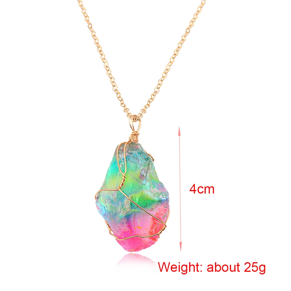 Irregular Rainbow Stone Natural Crystal Pendant Necklace Chakra Rock Quartz SL
