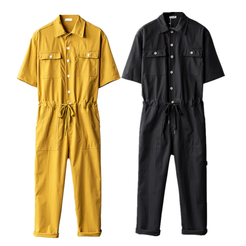 

Jumpsuit Short Sleeve Men One Piece Overalls Cotton Fashion Casual Mens Jumpsuits Rompers 2019 New Summer Male Set Clothes