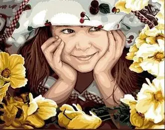 Girl in the Hat among flower painting by numbers on canvas DIY digital wall figure picture for living room home decor