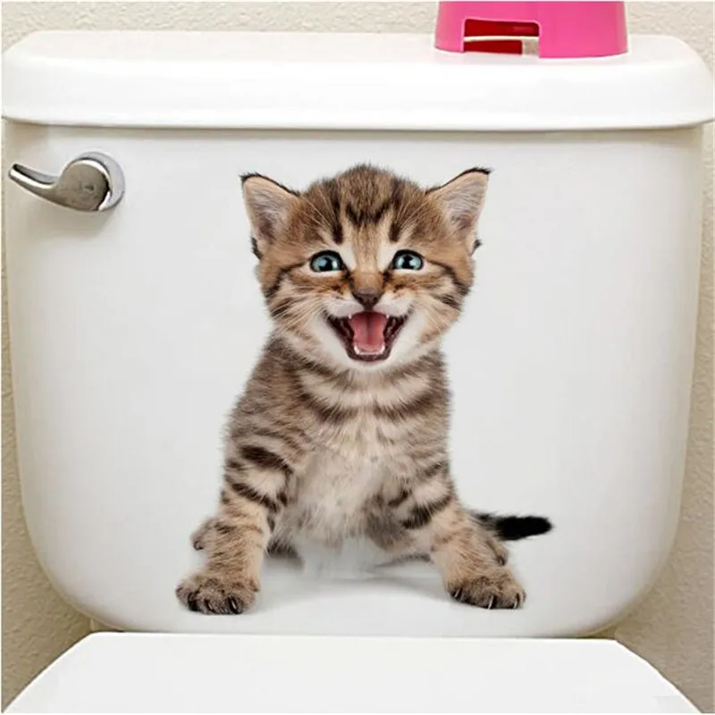 Cat Sticker Wall Bathroom Decal Home Bedroom Decor Kitchen Toilet Mural Vinyl 3D Cat Sticker Wall Bathroom Decal Home Bedroom Decor Kitchen Toilet Mural Vinyl 3D