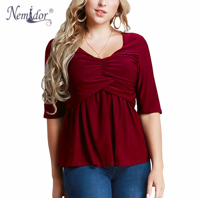 

Nemidor 2019 New Arrival Women Elegant Half Sleeve Party Summer Casual Top Sexy V-neck Plus Size 6XL Vintage Blouse