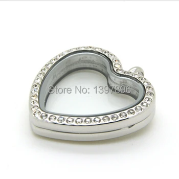 

Free shipping ! silver rhinestone Peach Hearts Stainless Steel magnetic floating locket pendant