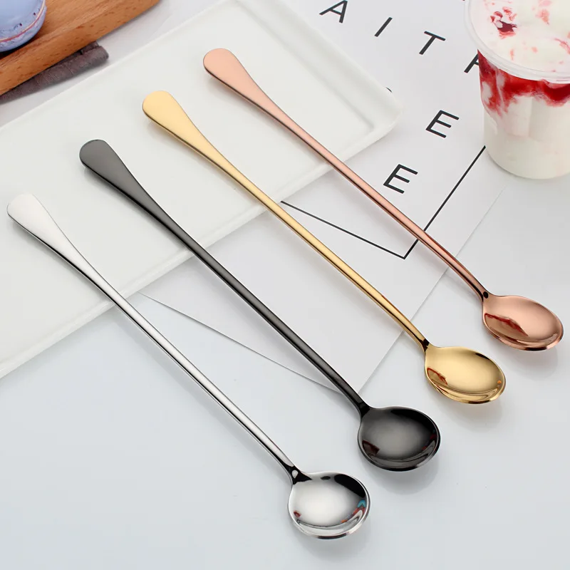 Long Handled Coffee Teaspoons Stirring Spoon Stainless Steel Ice Cream