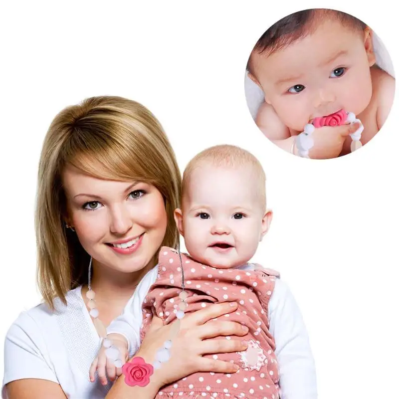 

1 pcs Baby Teething Toy Silicone Training Baby Teething Pacifier Silicone Beads Flower Feather Pendant Chain Necklace Chew Toys