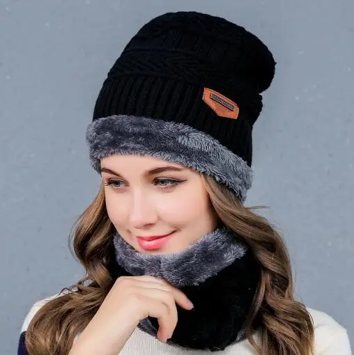 

Snow Woolen Cap Ski Set Men/Women Hat Windproof Winter Lic Outdoor Knitted Thermal Thick Scarf Collar Wrap New Year Gfit