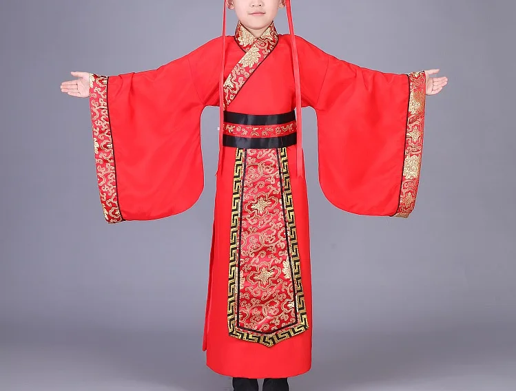 Костюм ханьфу Древний китайский традиционный костюм для мужчин для детей обувь мальчиков ханьфу, косплей детская одежда красный династии Тан танец детей - Цвет: red