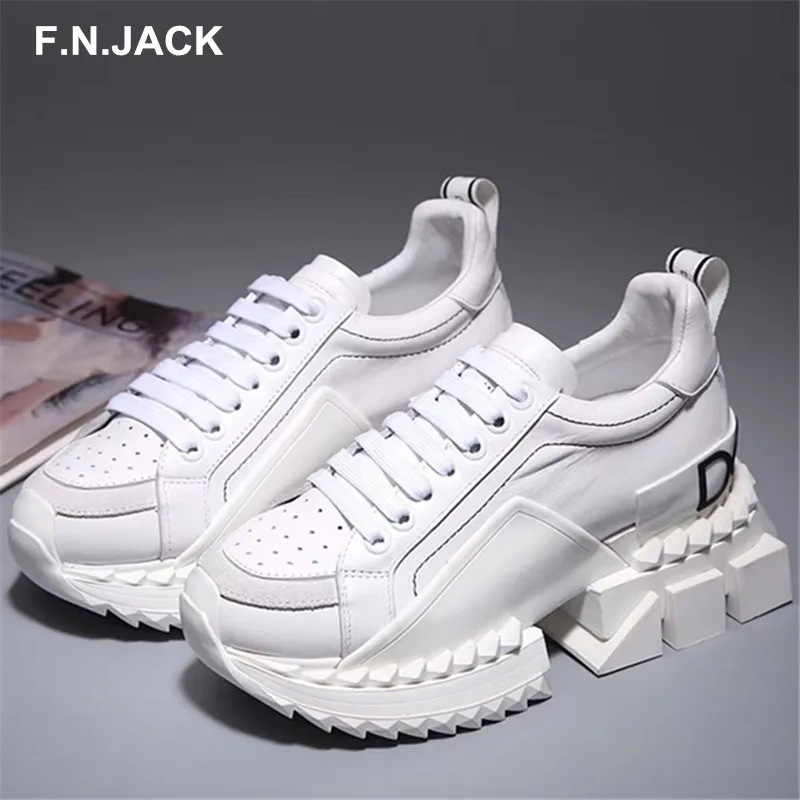 F.N.JACK Mens Shoes Men Casual Sneakers Trending Breathable Genuine Cow Leather Shoes Men's Fashion Rubber Sneakers