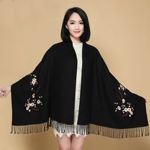 Китайский Вышитый цветочный шарф, женский, ethinc. стиль, зимний теплый плотный кашемировый шарф из пашмины, большой размер, шаль для женщин