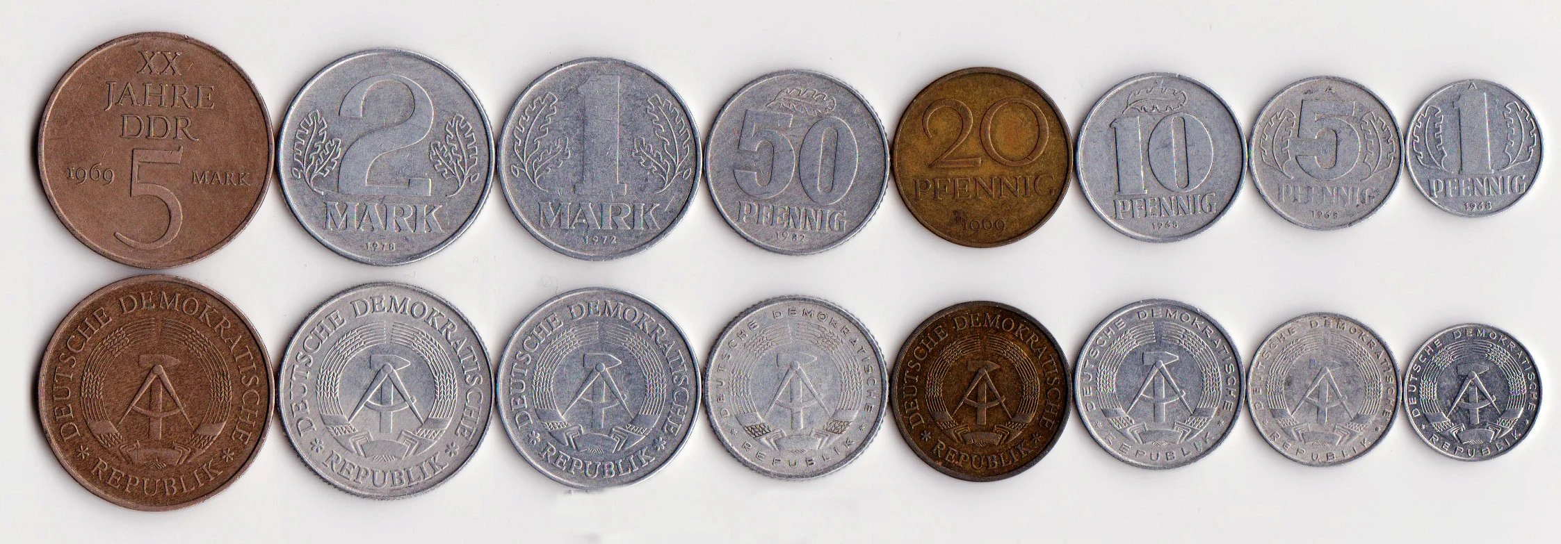Комплект 8 шт. Восток демократической Германия монеты набор Old издание ЕС 100%