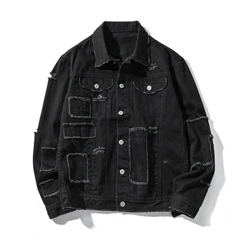 

Patchwork Ripped Men Women Denim Jackets 2018 Printed Distressed Destoryed Jeans Jacket Hip Hop Mens Black Clothing S-6XL