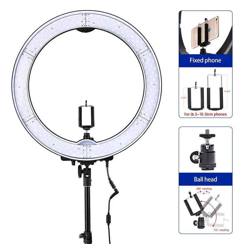 Fosoto камера фото студия телефон видео 1" 55 Вт 5500 к 240 светодиодный Фотосъемка с регулируемой яркостью кольцевой светильник кольцо для штатива лампа с батарейным отсеком