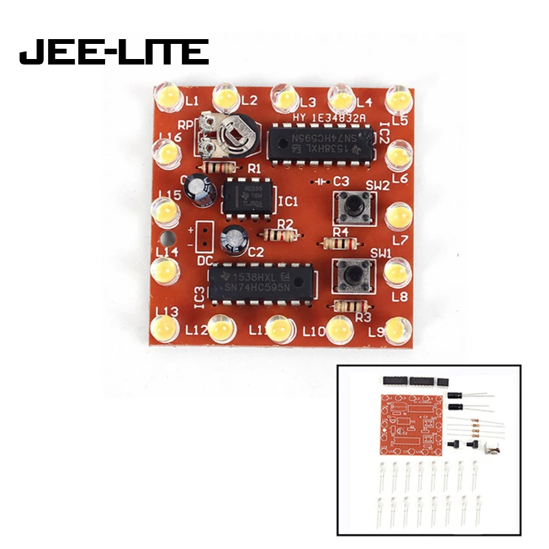 

NE555+74HC595 16Bit 16 Channel Light Water Flowing Lights LED Module Kit DIY Kits 1.5mm Board DIY Small Night Lamp