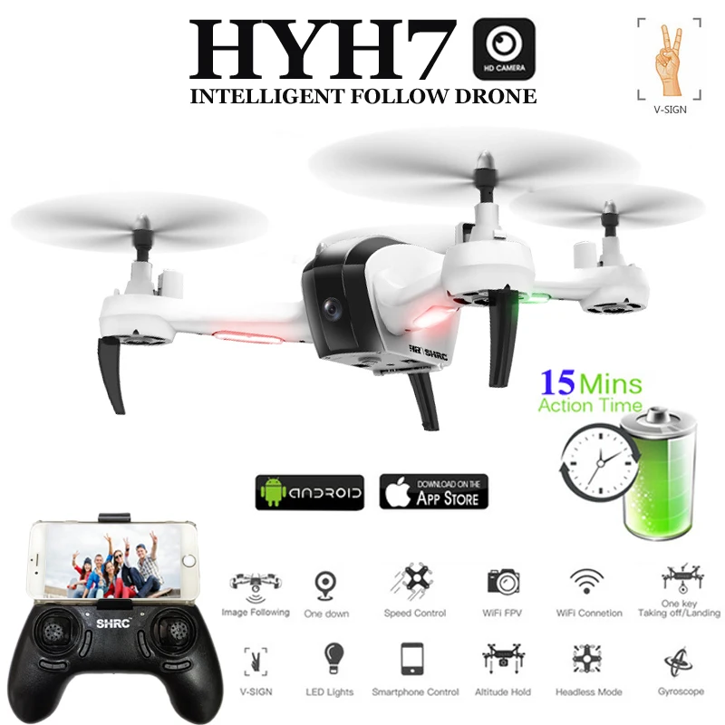 2019 HYH7 Drones with Camera HD Selfi Dron 1080P Follow Mode Gesture Control FPV Quadcopter 5MP Quadrocopter RC Helicopter VS Sy | Игрушки и