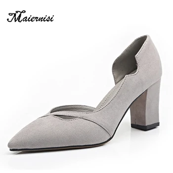 

MAIERNISI High Heels Women Pumps 7.5cm Thick Heels High Heel Shoes Ladies Slip-on Party Shoes Women Summer Footwear Pink