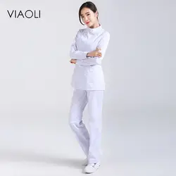 VIAOLI Медсестра одежда с длинными рукавами воротник сплит костюм платье-футляр ветеринарная больница стоматолог униформа