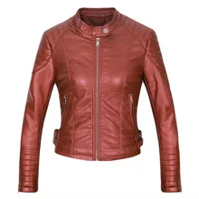 Женские осенние куртки из искусственной кожи, женская черная короткая куртка на молнии с воротником-стойкой, Байкерская тонкая женская куртка из искусственной кожи