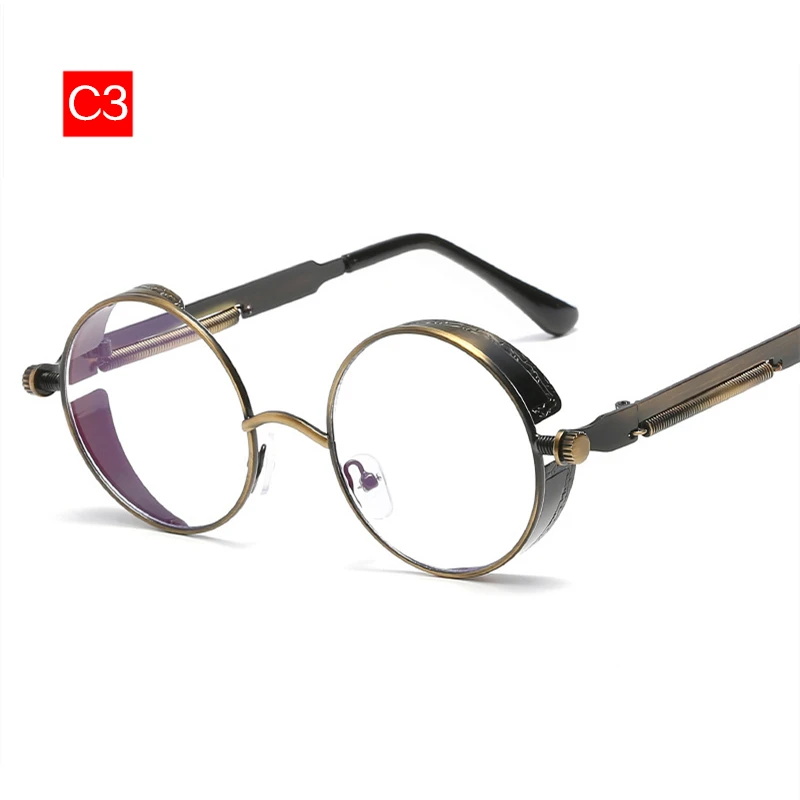 Круглые стимпанк Солнцезащитные очки, металлическая оправа, мужские винтажные паровые панк очки, высокое качество, модные очки в стиле ретро, красные очки UV400 - Цвет линз: C3