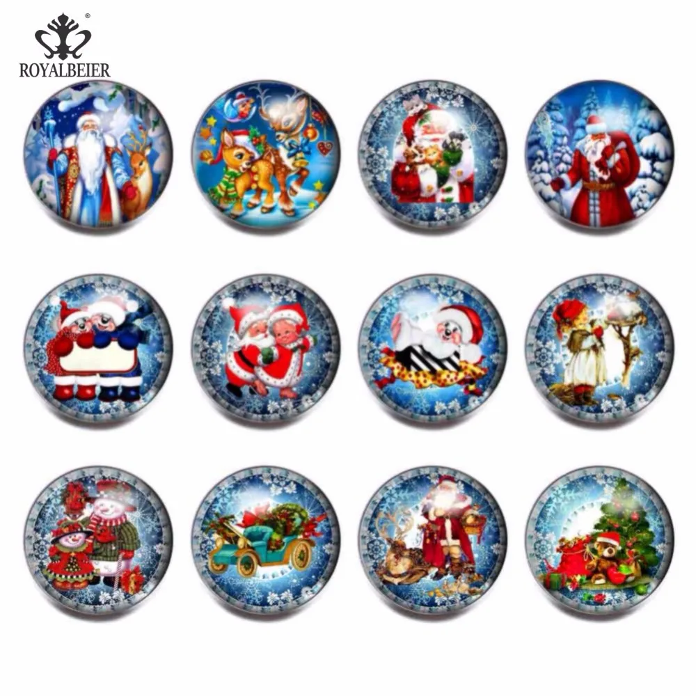 RoyalBeier 12pcs/lot Christmas Theme Multi Glass Charms 18mm Snap
