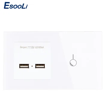

Esooli EU Standard 1 Gang 1 Way Touch Switch and Power Outlet With Dual USB Smart Induction Charge Port For Mobile 5V 2.1A