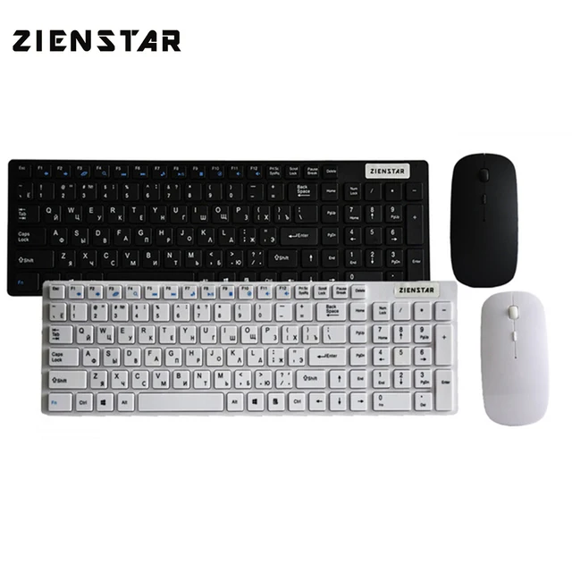 $US $22.00  Zienstar Russian English letter 2.4G Wireless keyboard mouse combo with USB Receiver for DesktopCom