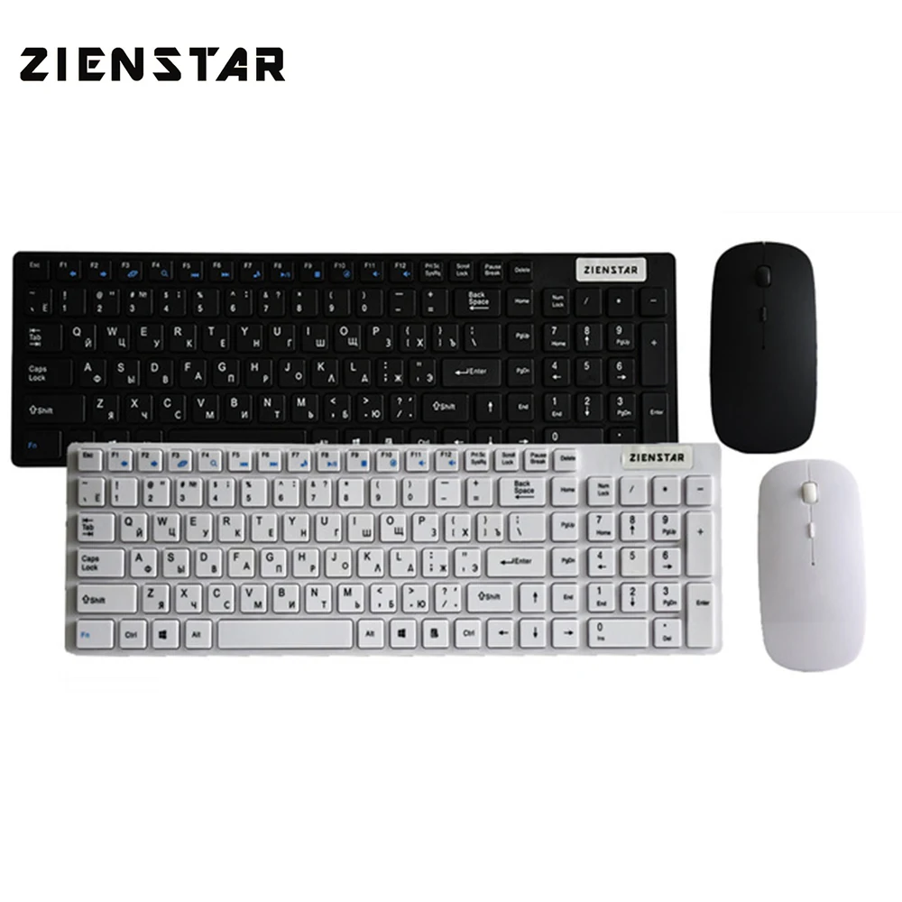 Cena Zienstar rosyjska angielska litera 2.4G połączenie bezprzewodowej klawiatury myszki z odbiornikiem USB na komputer stacjonarny, komputer PC, Laptop i Smart TV