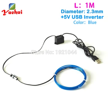 

For Car toys/craft Party Decoration 2.3mm 1/3/5Meter Blue EL Wire USB Flexible neon glow Led thread light With 5V USB inverter