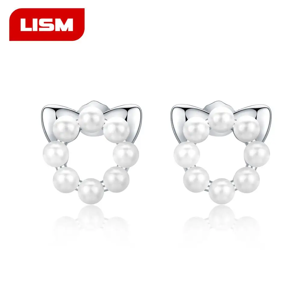 

Pet Love Cat Pearl Stud Earrings Female Eleagnt Shell Pearls Jewelry Wedding 925 Sterling Silver Bijoux Brincos