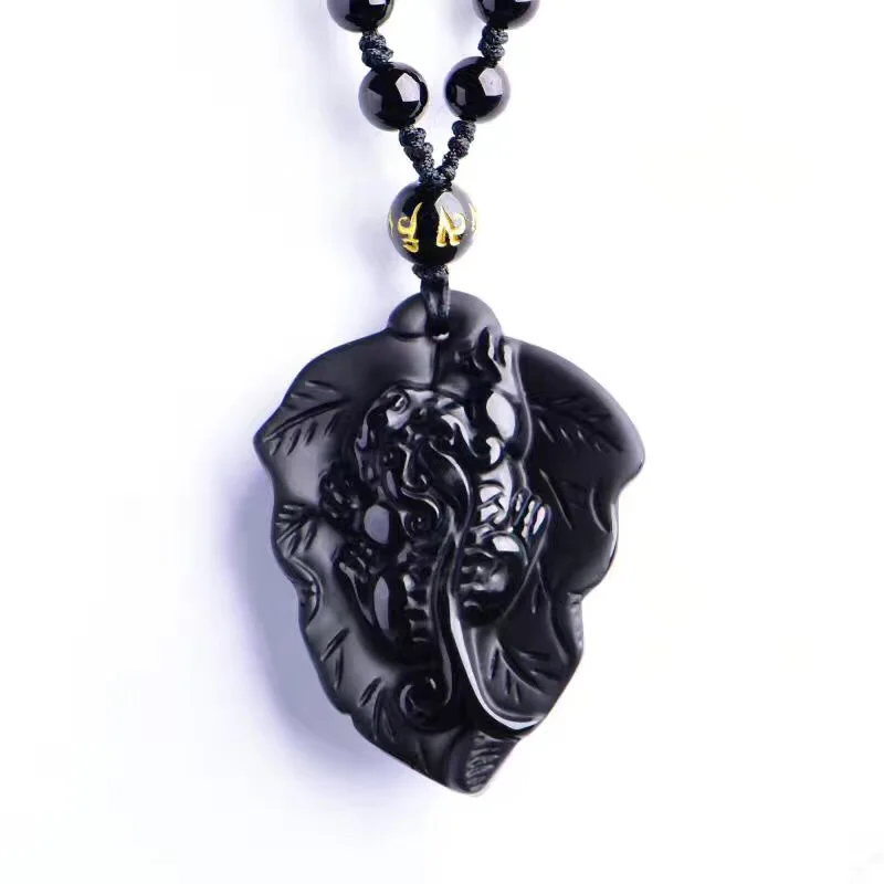 Drop Shipping Natural Black Obsidian Pendant Hand Carved Lucky Amulet