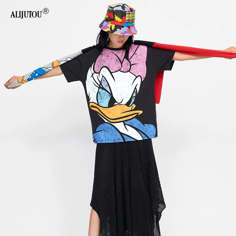 Daisy Duck co-branded women's t-shirt 2019 Summer Short Sleeve T shirts Donald Duck Mickey Mouse Cartoon Designer Tops Zaraing