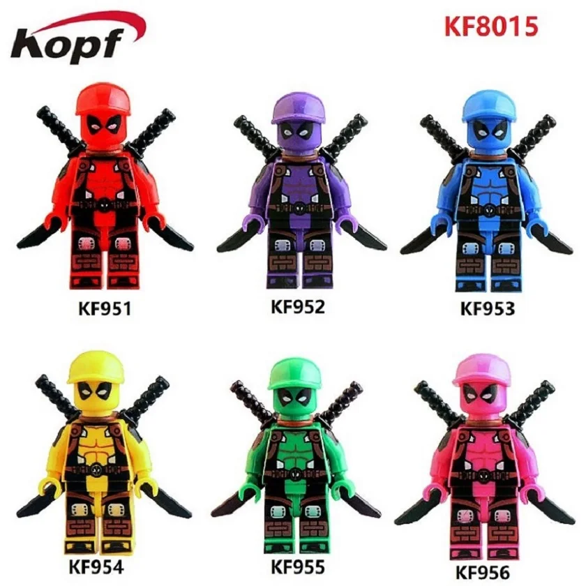 KF8015 строительные блоки Super Heroes розовый, красный, фиолетовый, желтый, зеленый, синий, оранжевый Дэдпул со шляпой, кирпичи, экшн, Детские