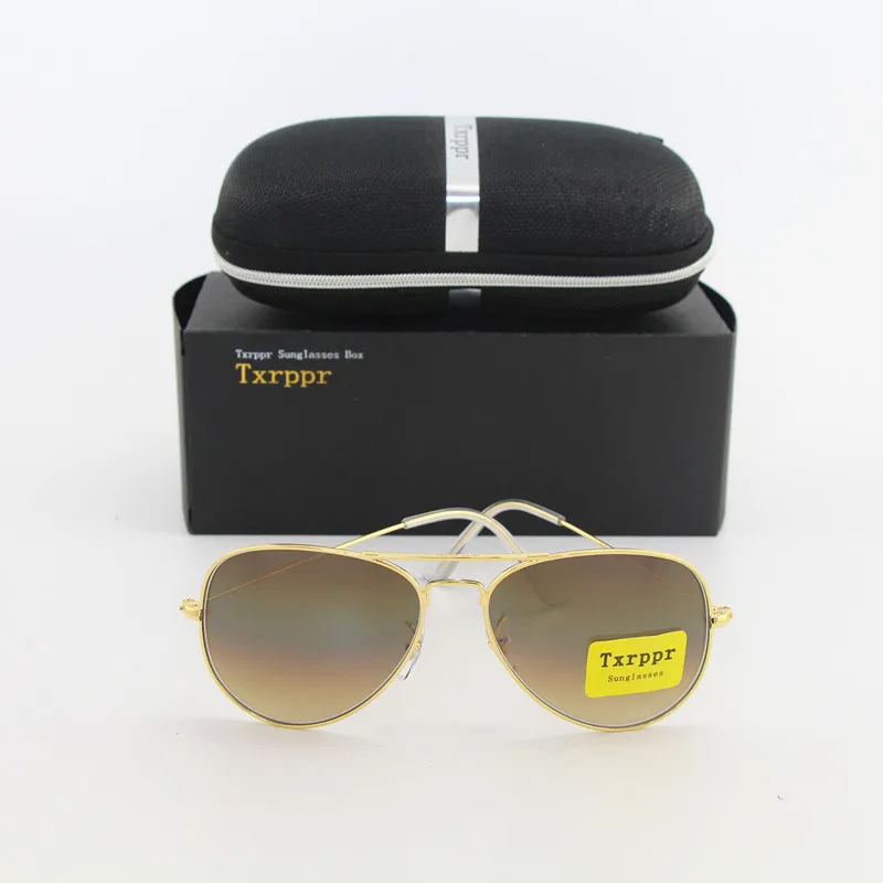 

1pcs 2017 Top Quality Fashion Brand Sunglasses Designer Sun Glasses For Men Women Gradient Alloy Metal Gold Brown Glass 62mm len
