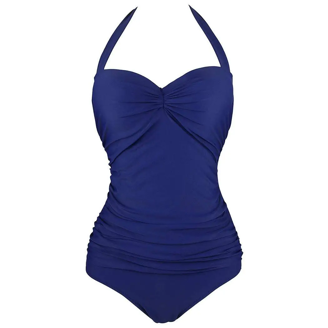 Women Halter Neck Sleeveless Solid Summer Swimming Pool Beach Pad One-piece Swimsuit Swimwear Underwire | Спорт и развлечения